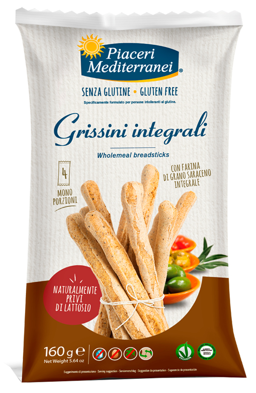 PIACERI MEDITERRANEI GRISSINI INTEGRALI 160 G - Farmapanda Srl