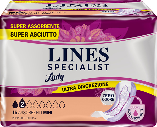 ASSORBENTI PER INCONTINENZA LINES SPECIALIST LADY MINI 16 PEZZI - Farmapanda Srl