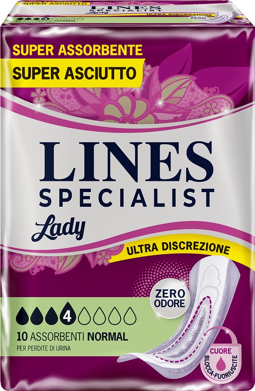 ASSORBENTI PER INCONTINENZA LINES SPECIALIST LADY NORMAL 10 PEZZI - Farmapanda Srl