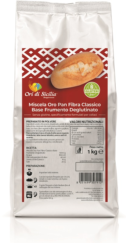 ORI DI SICILIA MIX ORO PAN FIBRA CLASSICO BASE FRUMENTO DEGLUTINATO 1 KG - Farmapanda Srl