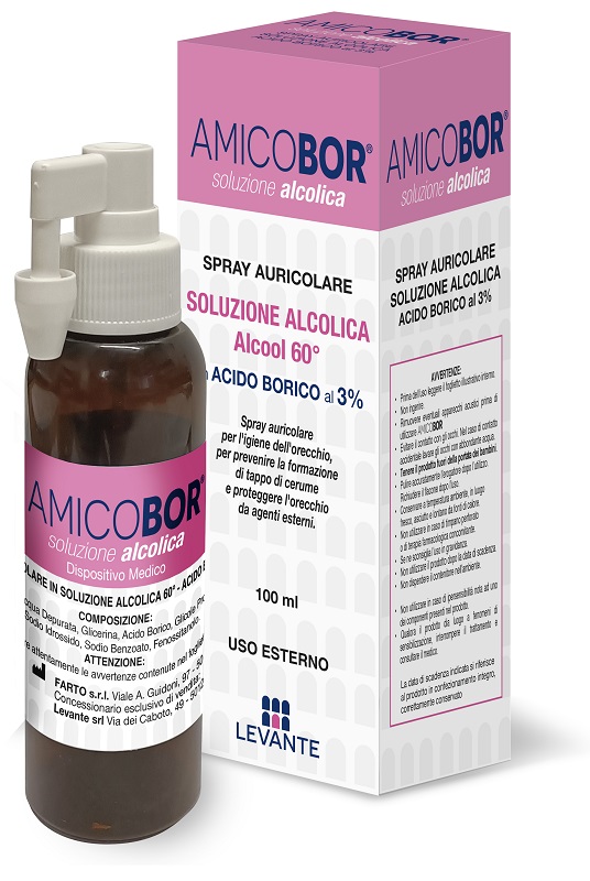 SOLUZIONE ALCOLICA PER IRRIGAZIONE DELL'ORECCHIO AMICOBOR 100 ML - Farmapanda Srl