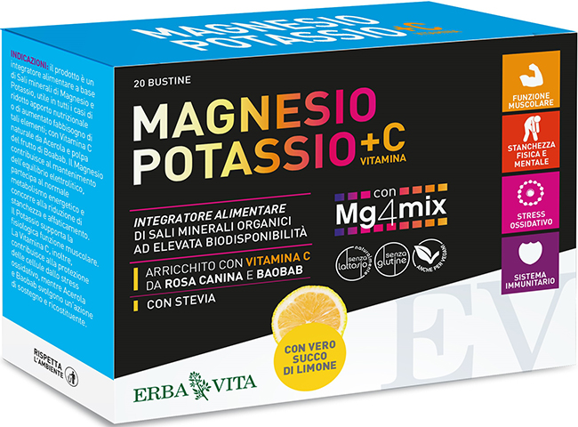 MAGNESIO POTASSIO +C VITAMINA GUSTO LIMONE 20 BUSTINE DA 3,8 G - Farmapanda Srl
