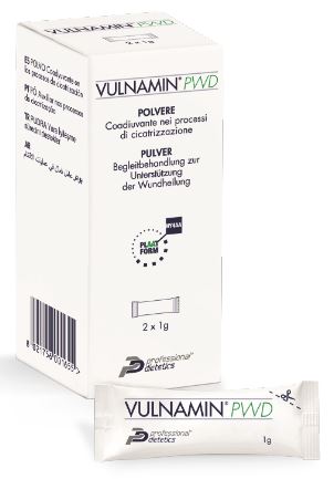 VULNAMIN PWD MEDICAZIONE INTERATTIVA IN POLVERE DI SODIO JALURONATO E AMINOACIDI 2 STICK PACK - Farmapanda Srl