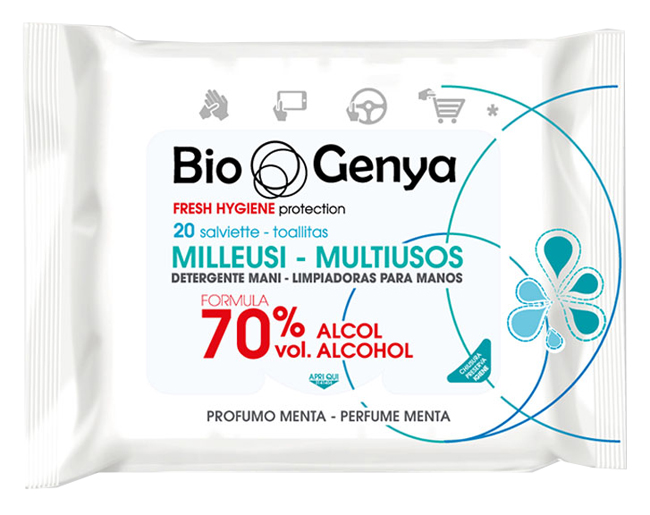 BIOGENYA MILLEUSI IGIENIZZANTI 70% ALCOOL SALVIETTE 20 PEZZI - Farmapanda Srl