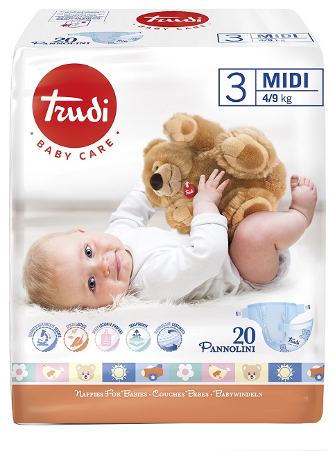 TRUDI BABY CARE PANNOLINO BAMBINI MIDI 4/9 KG 20 PEZZI - Farmapanda Srl