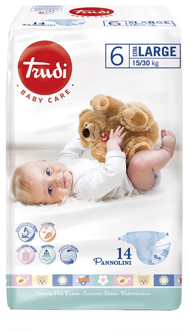TRUDI BABY CARE PANNOLINO BAMBINI EXTRALARGE 15/30 KG 14 PEZZI - Farmapanda Srl