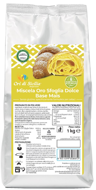 ORI DI SICILIA MIX ORO SFOGLIA DOLCE BASE MAIS 1 KG - Farmapanda Srl