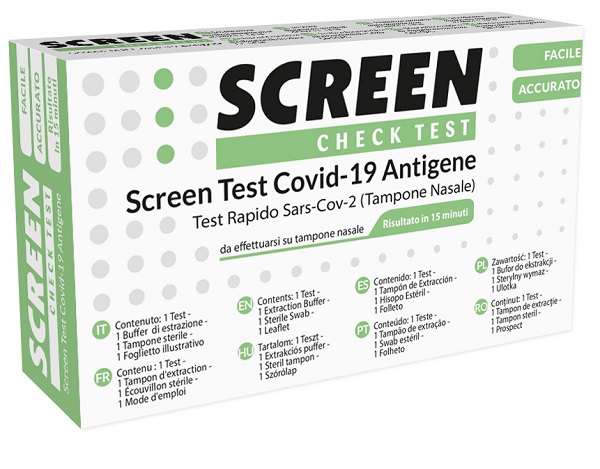 SCREEN TEST AUTODIAGNOSTICO ANTIGENICO RAPIDO COVID-19 SARS-COV-2 TAMPONI NASALI SELFTEST COVID TEST ANTIGENE SCREEN - Farmapanda Srl