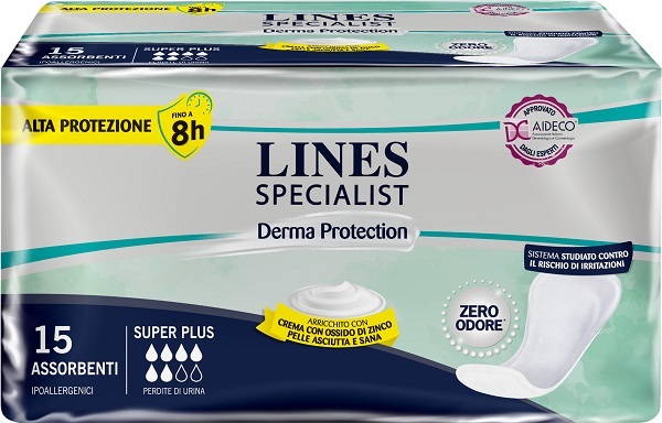 PANNOLONE PER INCONTINENZA LINES SPECIALIST DERMA SAGOMATO ANATOMICO SUPER PLUS 15 PEZZI - Farmapanda Srl