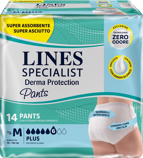 PANNOLONE PER INCONTINENZA LINES SPECIALIST DERMA PANTS PLUS M 14 PEZZI - Farmapanda Srl