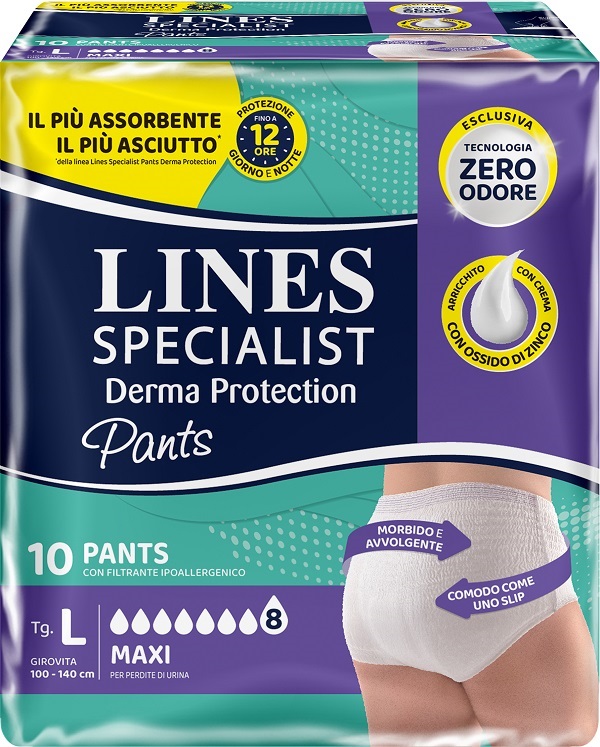 PANNOLONE PER INCONTINENZA LINES SPECIALIST DERMA PANTS MAXI L 10 PEZZI - Farmapanda Srl