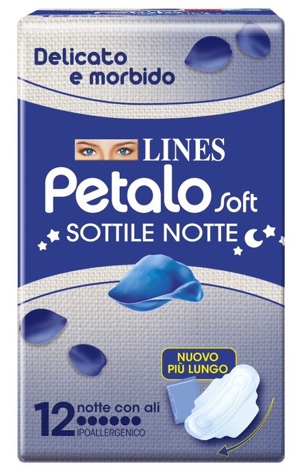 LINES PETALO SOFT SOTTILE NOTTE CON ALI IPOALLERGENICO 12 PEZZI - Farmapanda Srl