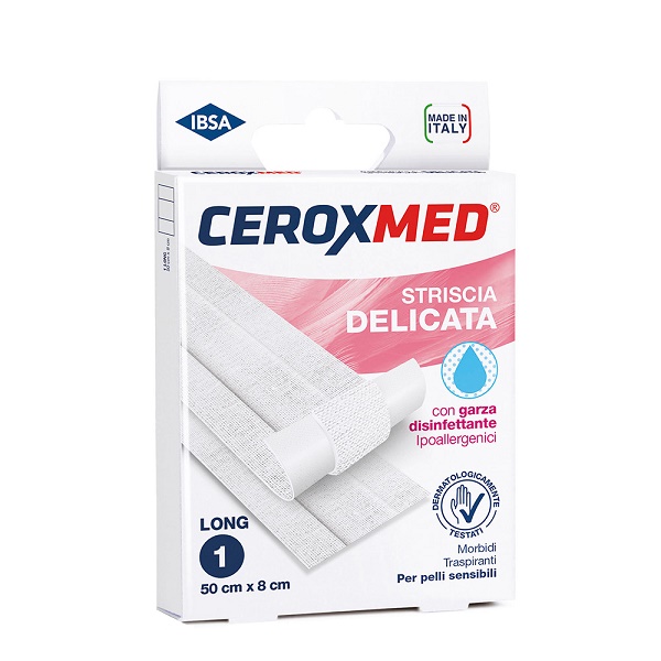 STRISCIA DELICATA CEROXMED CON GARZA DISINFETTANTE IPOALLERGENICA PER PELLI SENSIBILI 50X8CM 1 PEZZO - Farmapanda Srl