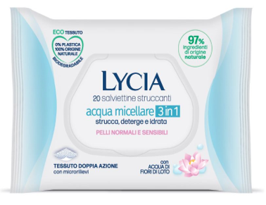 LYCIA SALVIETTINE STRUCCANTI ACQUA MICELLARE 3 IN 1 20 PEZZI - Farmapanda Srl