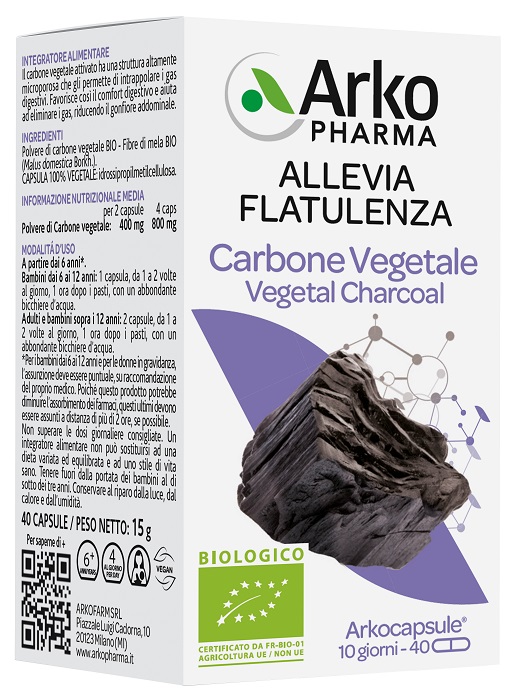 ARKO CAPSULE CARBONE VEGETALE BIO 40 CAPSULE - Farmapanda Srl