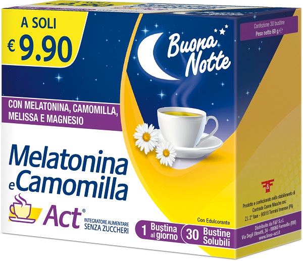 MELATONINA E CAMOMILLA ACT 30 BUSTINE SOLUBILI SENZA ZUCCHERI - Farmapanda Srl