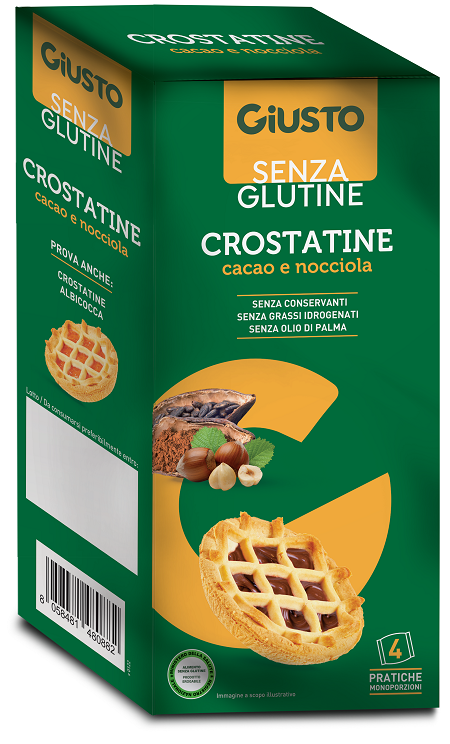 GIUSTO SENZA GLUTINE CROSTATINA CACAO NOCCIOLE 4 PEZZI DA 45 G - Farmapanda Srl