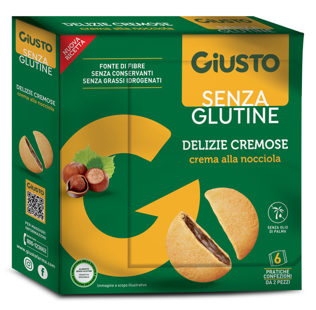 GIUSTO SENZA GLUTINE DELIZIE CREMOSE AL CACAO NOCCIOLA 180 G - Farmapanda Srl