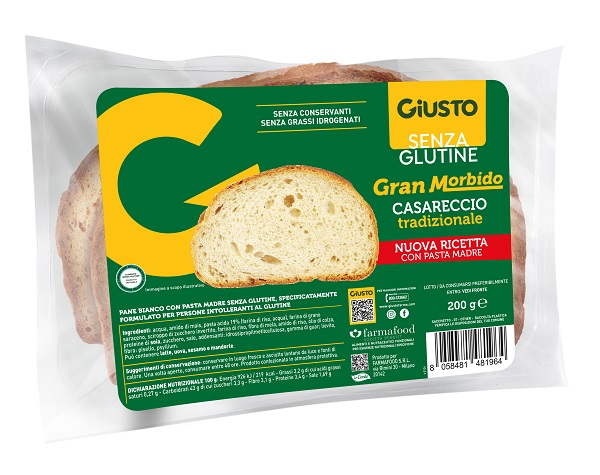GIUSTO SENZA GLUTINE GRAN MORBIDO PANE CASARECCIO 200 G - Farmapanda Srl