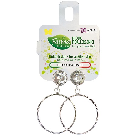 ORECCHINO CERCHIO PENDENTE CON CRISTALLO BIANCO - Farmapanda Srl