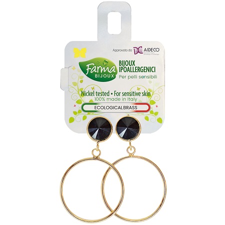 ORECCHINO CERCHIO PENDENTE CON CRISTALLO NERO - Farmapanda Srl