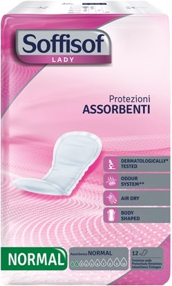 PANNOLONE PER INCONTINENZA CON PROTEZIONI DISCRETE MORBIDE E ANATOMICHE CON NUCLEO SUPER ASSORBENTE E UNO SPECIALE FILTRANTE ESTERNO TRASPIRANTE SOFFISOF LADY NORMALE 12 PEZZI - Farmapanda Srl