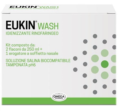 EUKIN WASH IGIENIZZANTE RINOFARINGEO KIT 2 FLACONI DA 250 ML + EROGATORE A SOFFIETTO NASALE - Farmapanda Srl