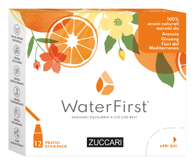 WATER FIRST ARANCIA-GINSENG-FIORI MEDITERRANEO 12 STICK PACK - Farmapanda Srl