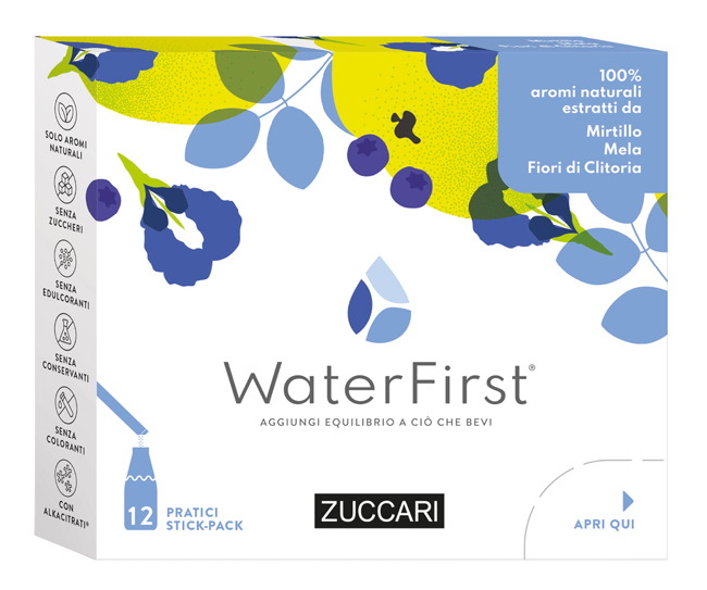 WATER FIRST MIRTILLO-MELA-FIORI CLITORIA 12 STICK PACK - Farmapanda Srl