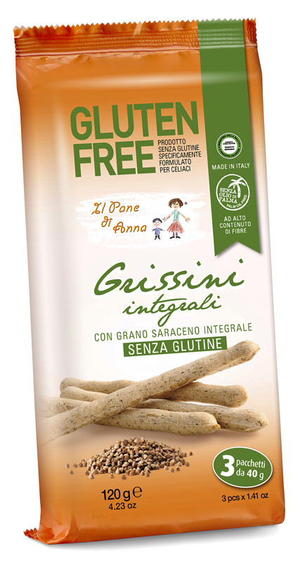 IL PANE DI ANNA GRISSINI INTEGRALI SENZA LATTE 3 PEZZI DA 40 G - Farmapanda Srl