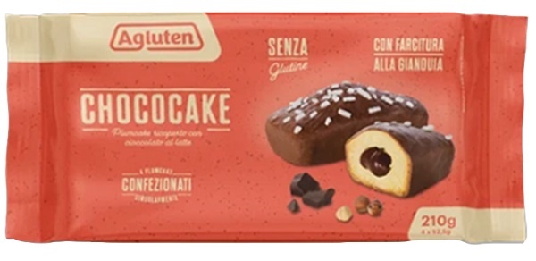 AGLUTEN CHOCOCAKE 4 PLUMCAKE RICOPERTI CON CIOCCOLATO AL LATTE CON FARCITURA ALLA GIANDUIA DA 52,5G - Farmapanda Srl