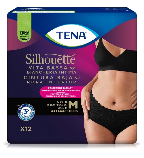 PANNOLONE A MUTANDINA ASSORBENTE TENA SILHOUETTE NOIR M VITA BASSA 12 PEZZI - Farmapanda Srl