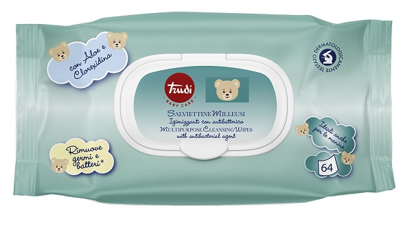 TRUDI BABY CARE SALVIETTINE IGIENIZZANTI ANTIBATTERICO 64 PEZZI - Farmapanda Srl