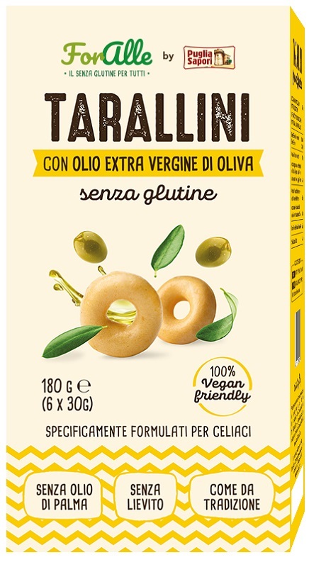 FORALLE TARALLINI SENZA GLUTINE OLIO EXTRA VERGINE D'OLIVA 6 BUSTINE DA 30 G - Farmapanda Srl