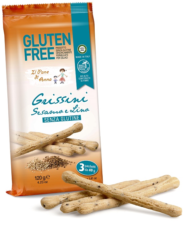 IL PANE DI ANNA GRISSINI CON SESAMO E LINO SENZA LATTE 3 PEZZI X 40 G - Farmapanda Srl
