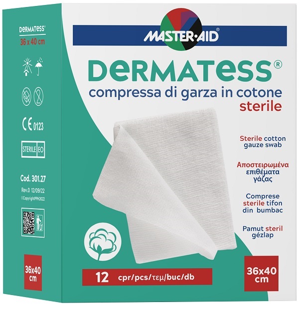 GARZA COMPRESSA DERMATESS IN COTONE 36X40CM 12 PEZZI - Farmapanda Srl