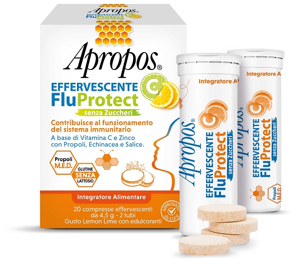 APROPOS EFFERVESCENTE C FLUPROTECT SENZA ZUCCHERI 20 COMPRESSE EFFERVESCENTI - Farmapanda Srl