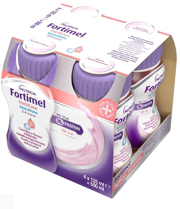 FORTIMEL FORTICARE SENSATION 2,4 KCAL/ML LAMPONE RINFRESCANTE 4 PEZZI DA 125 ML - Farmapanda Srl