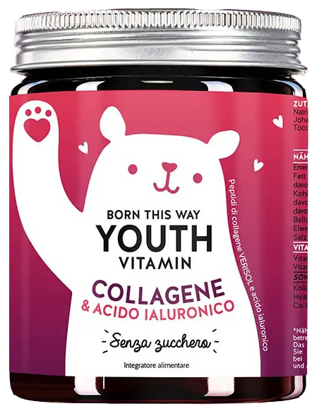 BORN THIS WAY YOUTH VITAMIN COLLAGENE & ACIDO IALURONICO 45 CARAMELLE GOMMOSE SENZA ZUCCHERO GUSTO CILIEGIA - Farmapanda Srl