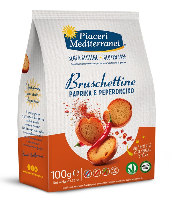 PIACERI MEDITERRANEI BRUSCHETTINE PAPRIKA E PEPERONCINO 100 G - Farmapanda Srl
